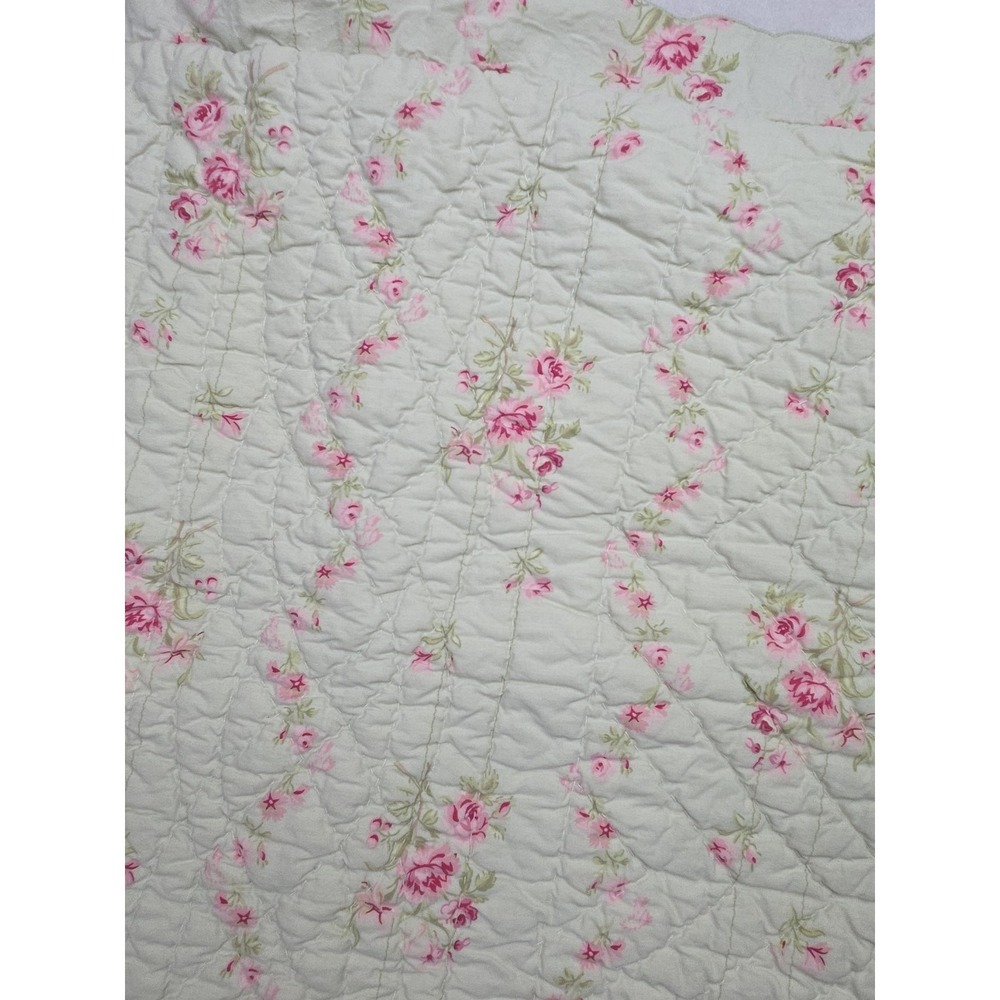 1 Simply Shabby Chic Lady Rose Green Quilted Pillowcase Ruffle Cotton Cottage